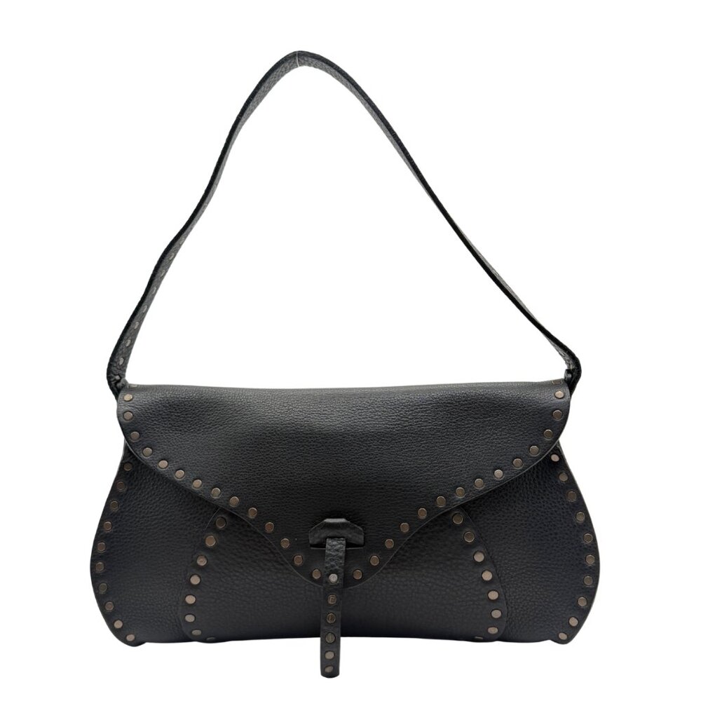 •SOLD•Vintage CELINE Studded Black Leather Shoulder Poulbot Bag